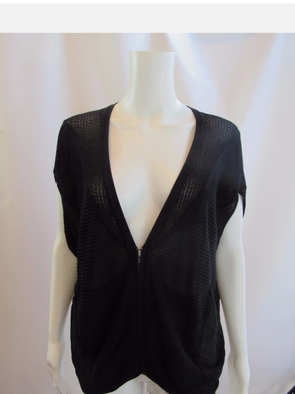 Helmut Lang Black Open-Knit Zipper Front Sweater
